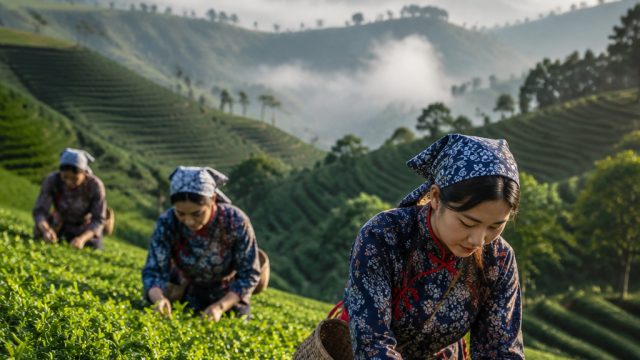 The scenery is beautiful in March in Yangchun, and we are busy picking tea on Niaowang Mountain!